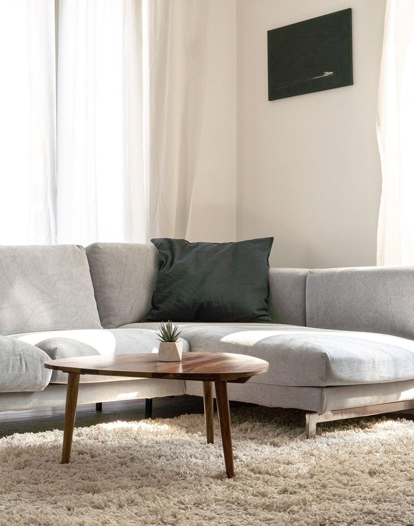 oversized windows brighten spacious, furnished living room